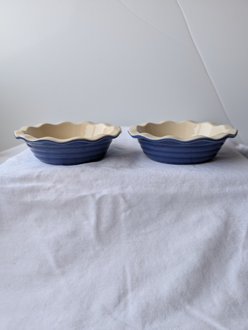 Emile Henry Le Potier Blue Ceramic Individual Pie Plate Baker Dishes - 2